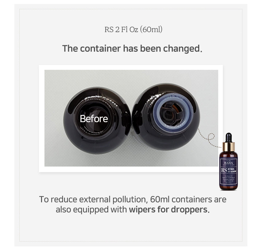 A 60ml container of retinol is equipped with wipers for droppers.